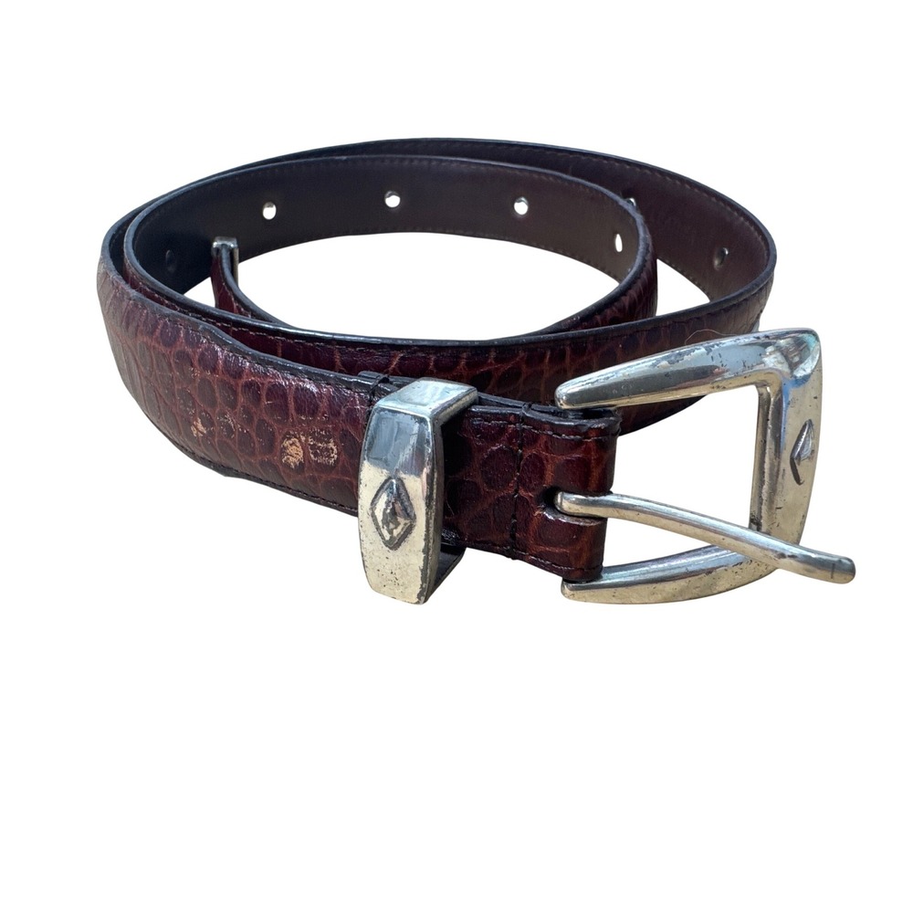 Brown Croc Embossed Leather Belt Good Studded Diamond Concho Western Boho Y2K